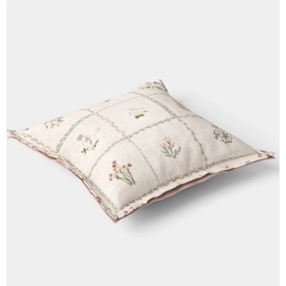 Threshold 18x18 Woven Floral Checkered Throw Pillow